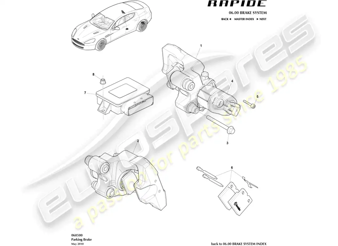 aston martin rapide (2017) parking brake parts diagram