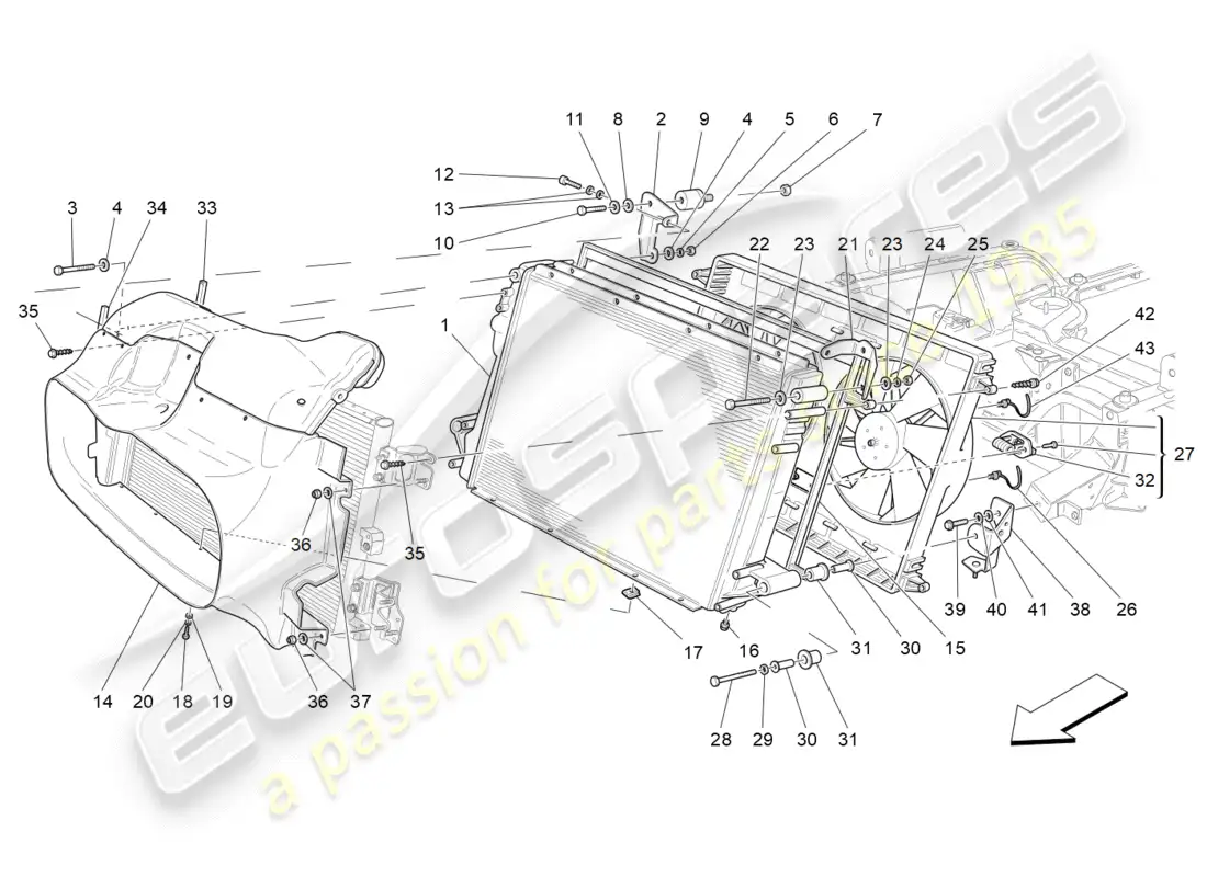 maserati granturismo (2011) cooling: air radiators and ducts parts diagram