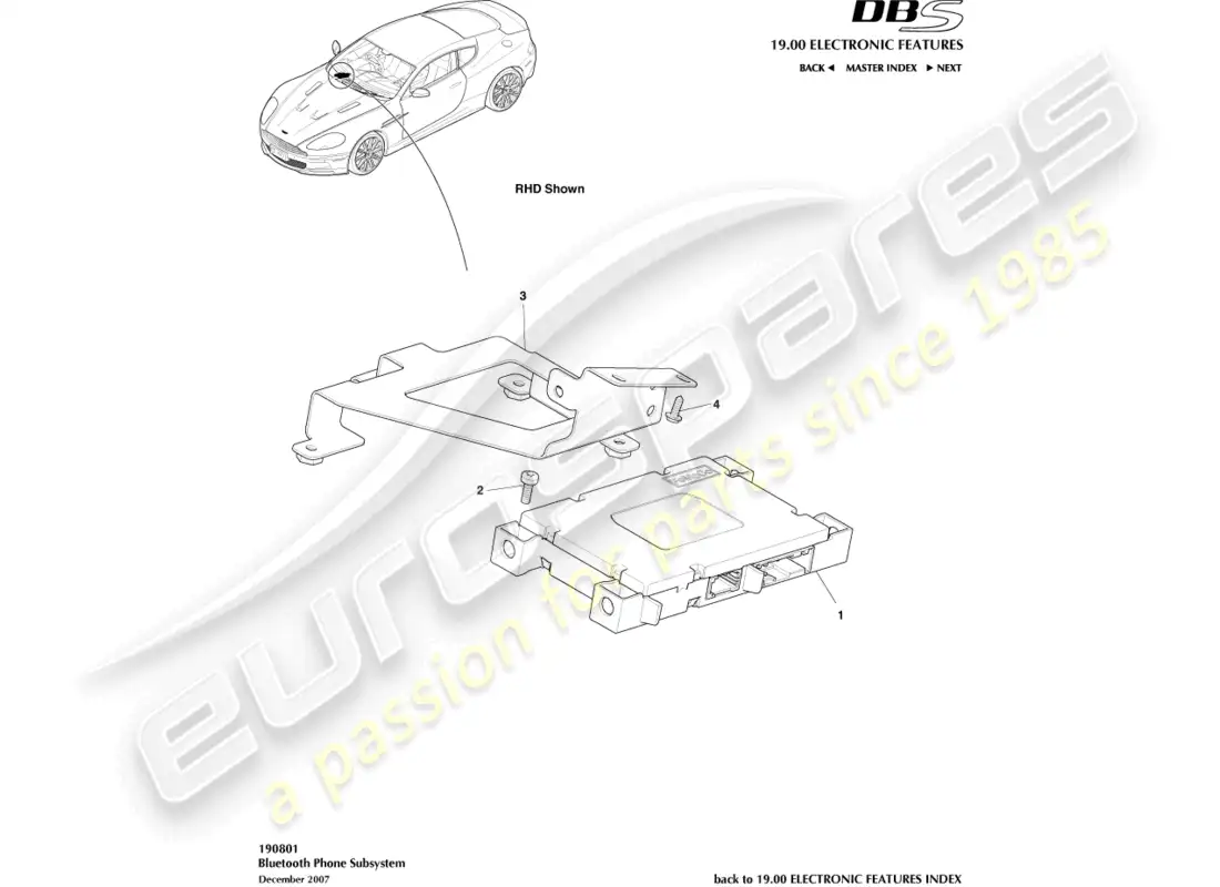 aston martin dbs (2014) bluetooth subsystem parts diagram