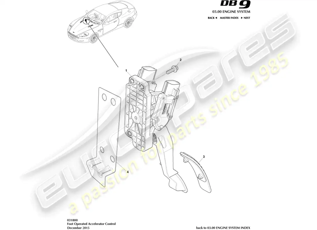 aston martin db9 (2006) accelerator control parts diagram
