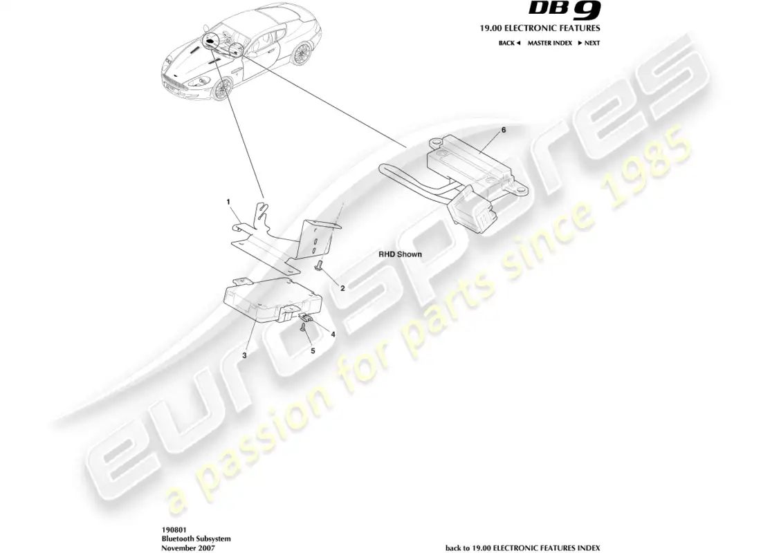 aston martin db9 (2004) bluetooth subsystem parts diagram