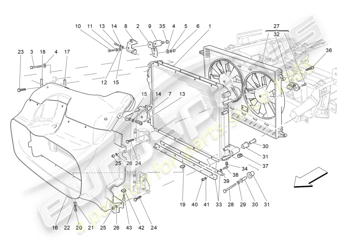 maserati granturismo (2011) cooling: air radiators and ducts parts diagram
