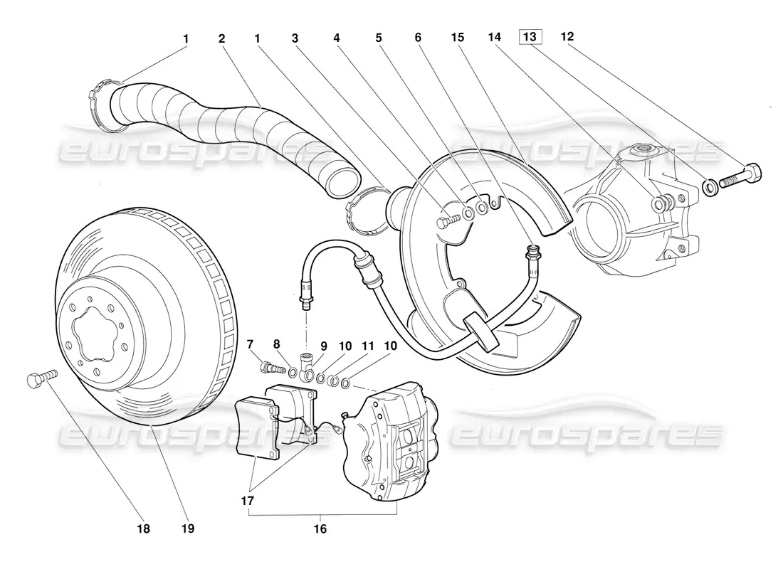 lamborghini diablo (1991) front brakes (valid for june 1992 version) parts diagram