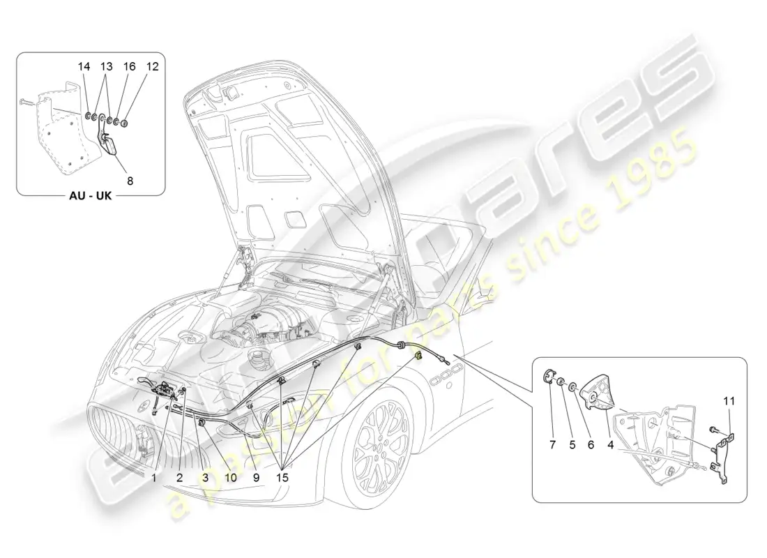 maserati granturismo (2008) front lid opening button parts diagram