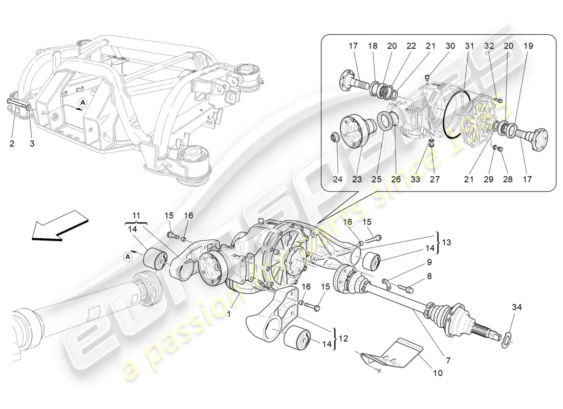 maserati granturismo (2016) differential and rear axle shafts parts diagram