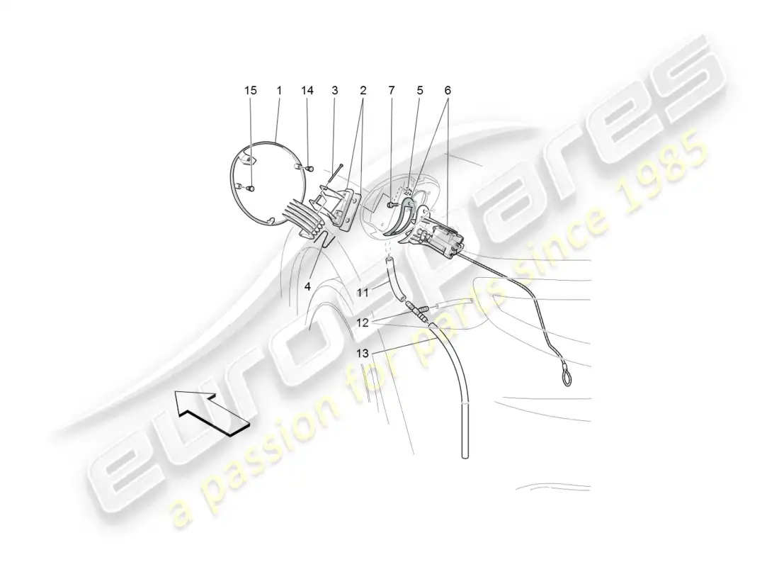 maserati granturismo (2008) fuel tank door and controls parts diagram