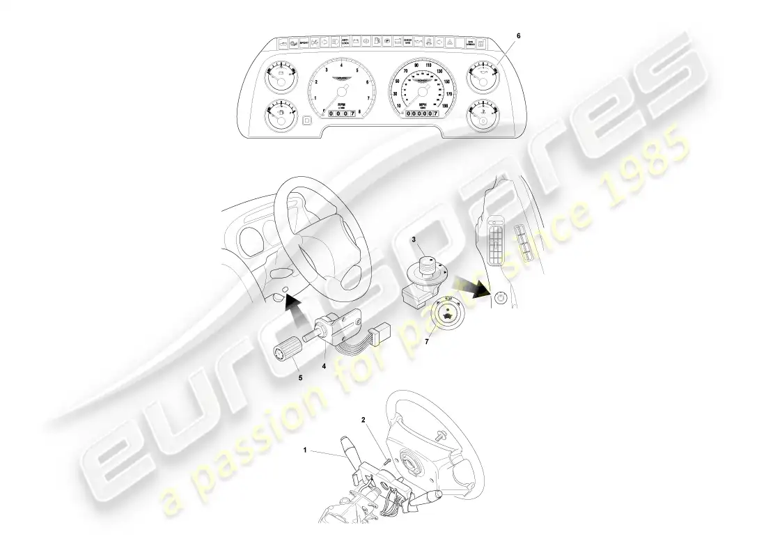 aston martin db7 vantage (1999) instruments & controls part diagram