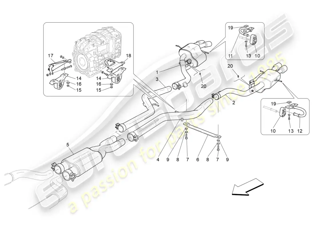maserati granturismo (2012) silencers parts diagram