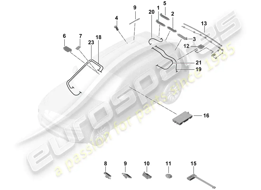 porsche 2019 (cayenne e3 9ya/9yb) antenna booster parts diagram