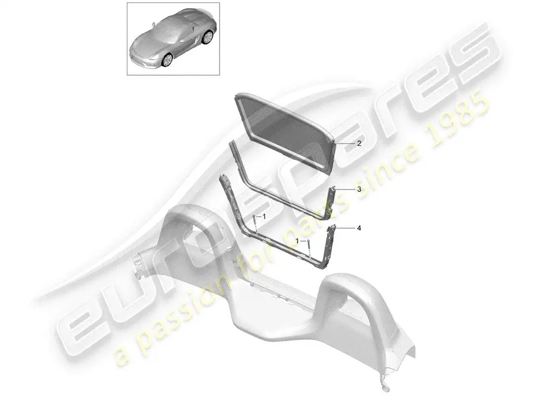 porsche 2016 (981 boxster spyder) windscreen parts diagram