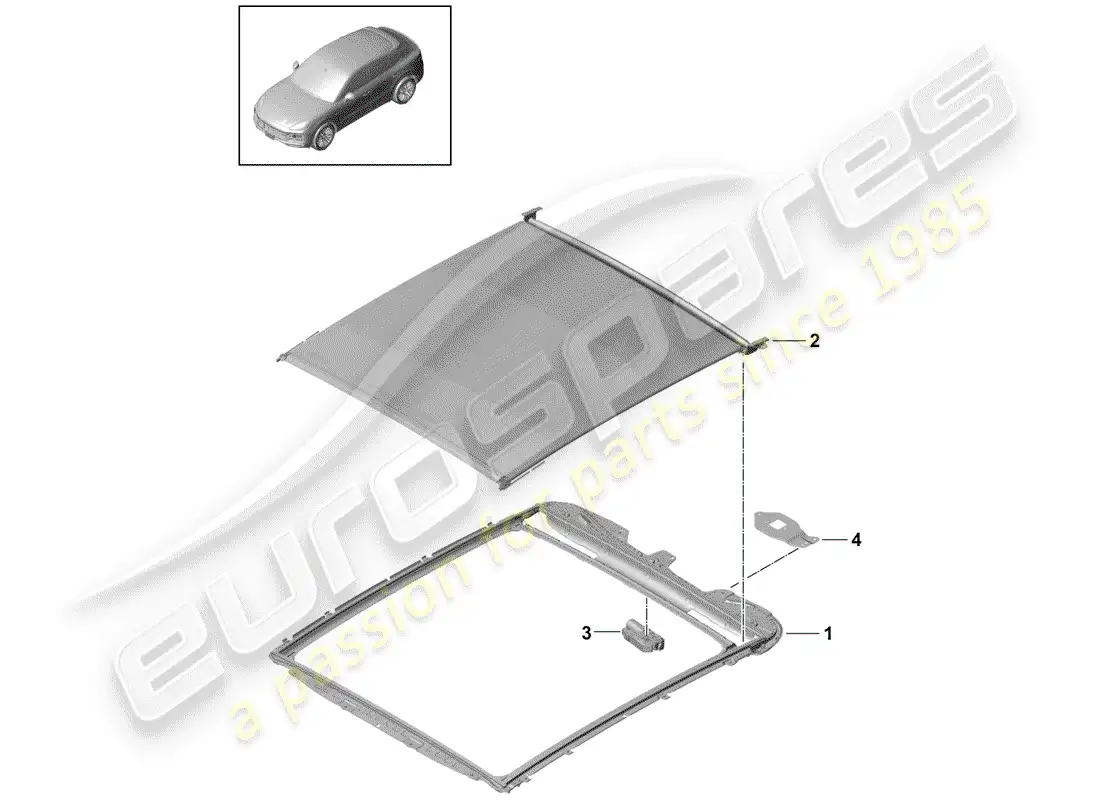 porsche 2018 (cayenne e3 9ya/9yb) glass roof parts diagram