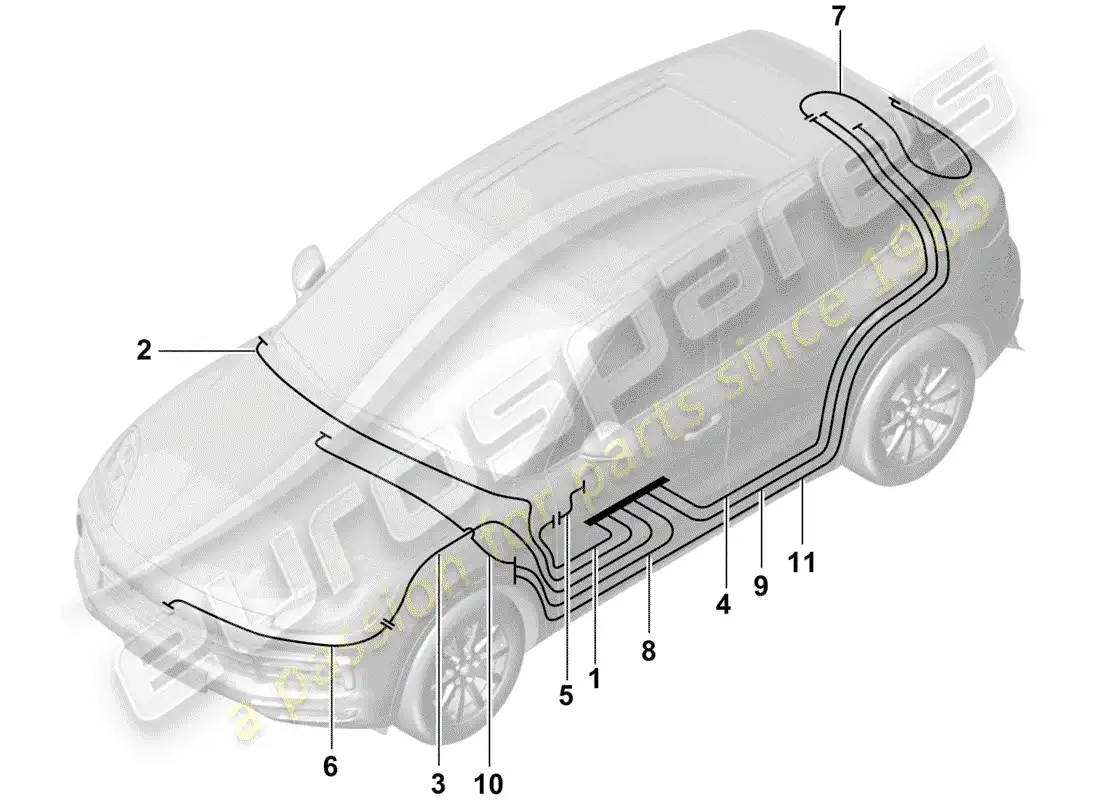 porsche 2019 (cayenne e3 9ya/9yb) antenna connecting cable parts diagram