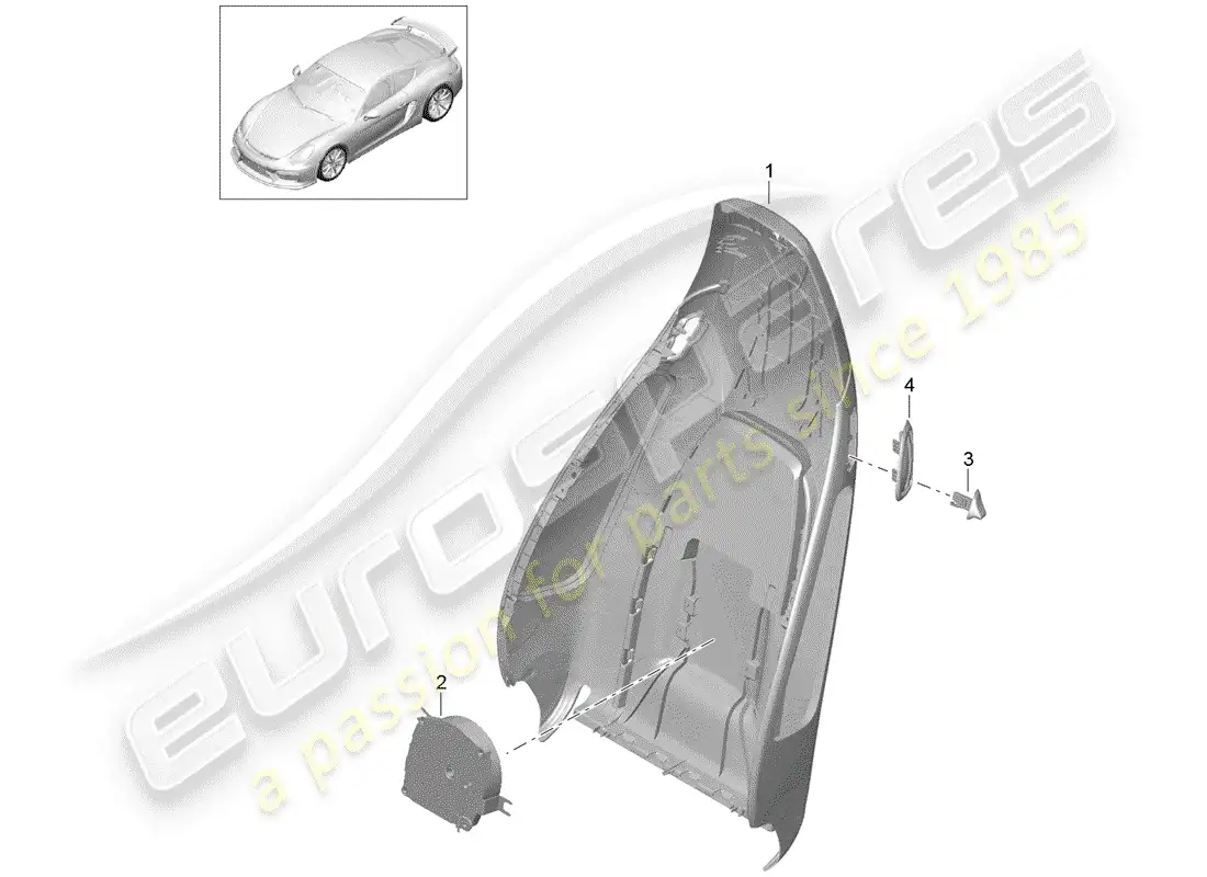 porsche 2016 (981 cayman gt4) backrest shell part diagram
