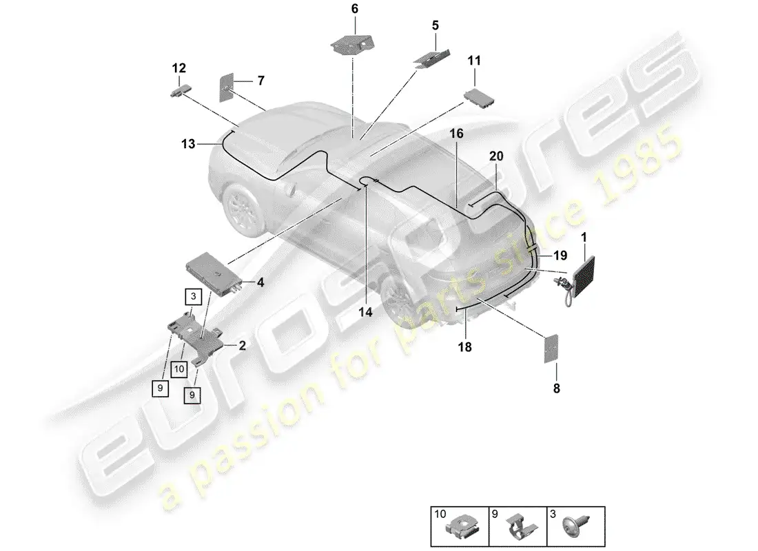 porsche 2019 (cayenne e3 9ya/9yb) antenna parts diagram