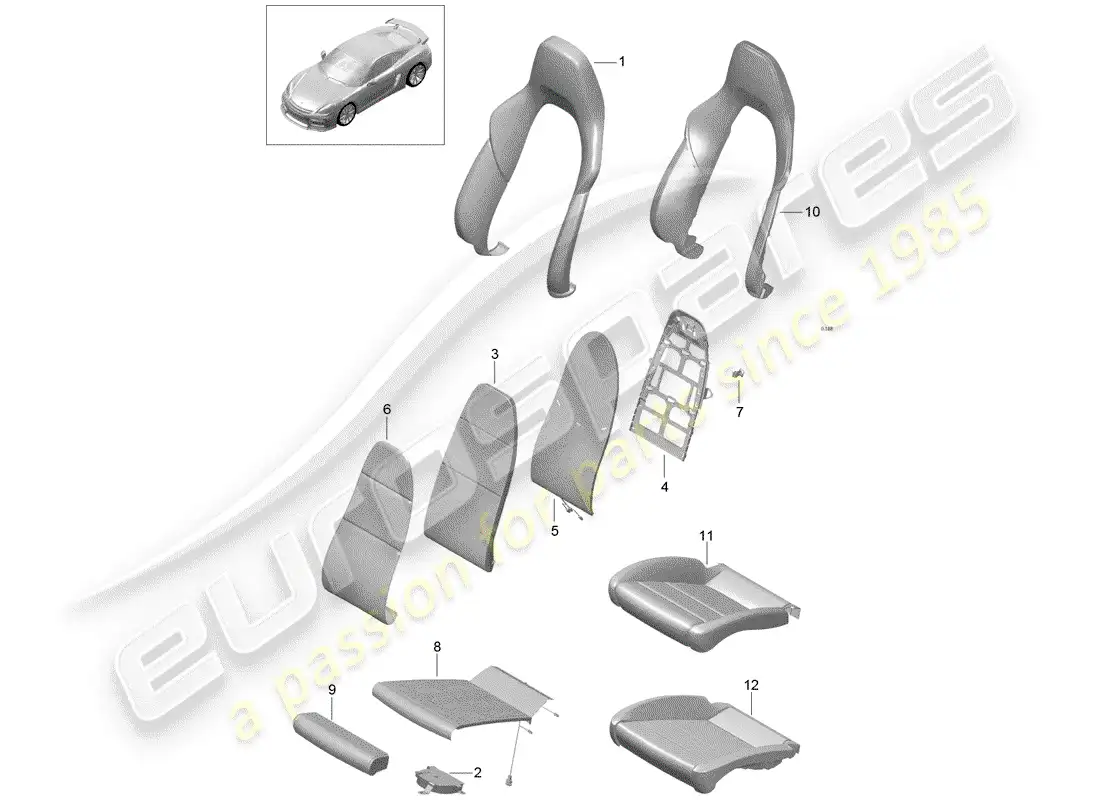 porsche 2016 (981 cayman gt4) foam part part diagram