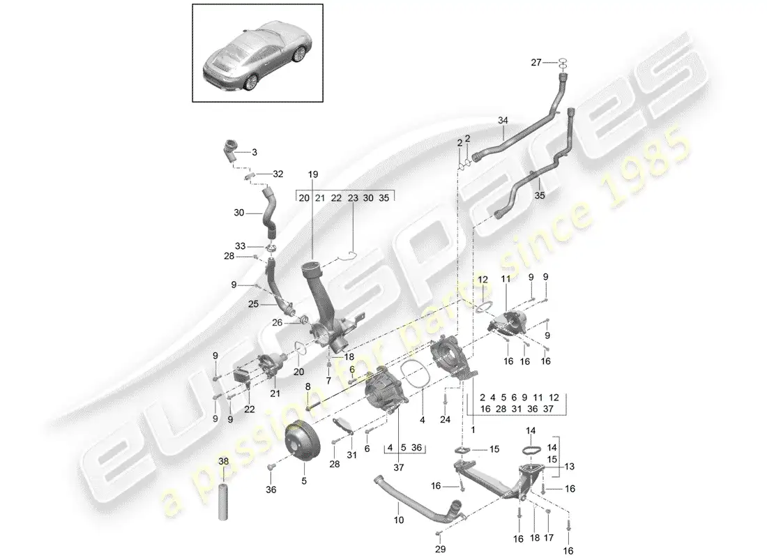 porsche 2017 (991-2) water pump parts diagram