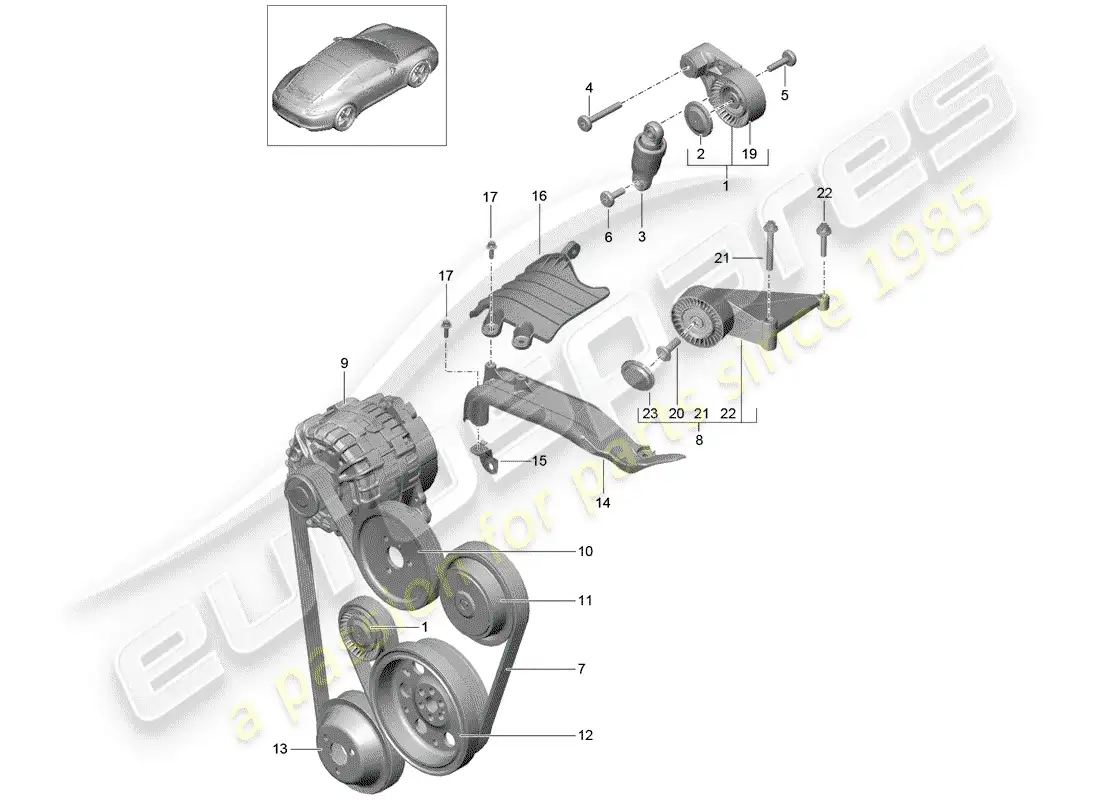 porsche 2012 (991-1) belt tensioner parts diagram