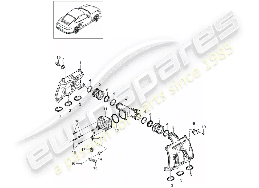 porsche 2011 (997-2 turbo / gt2 rs) intake air distributor parts diagram