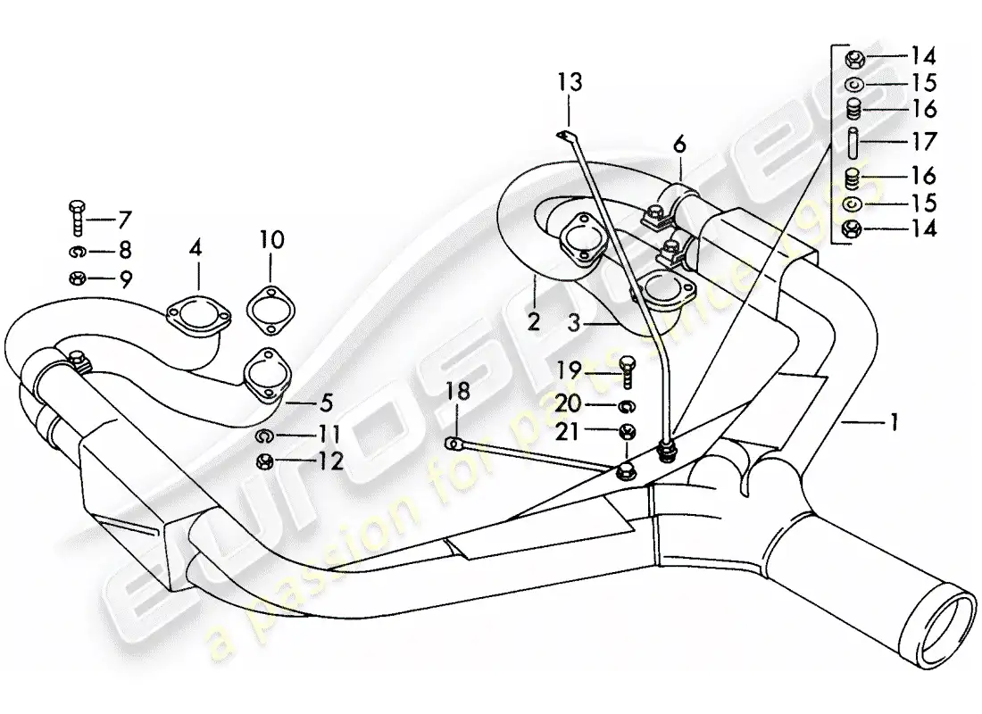 porsche 1963 (356b/356c) exhaust system - sport version parts diagram