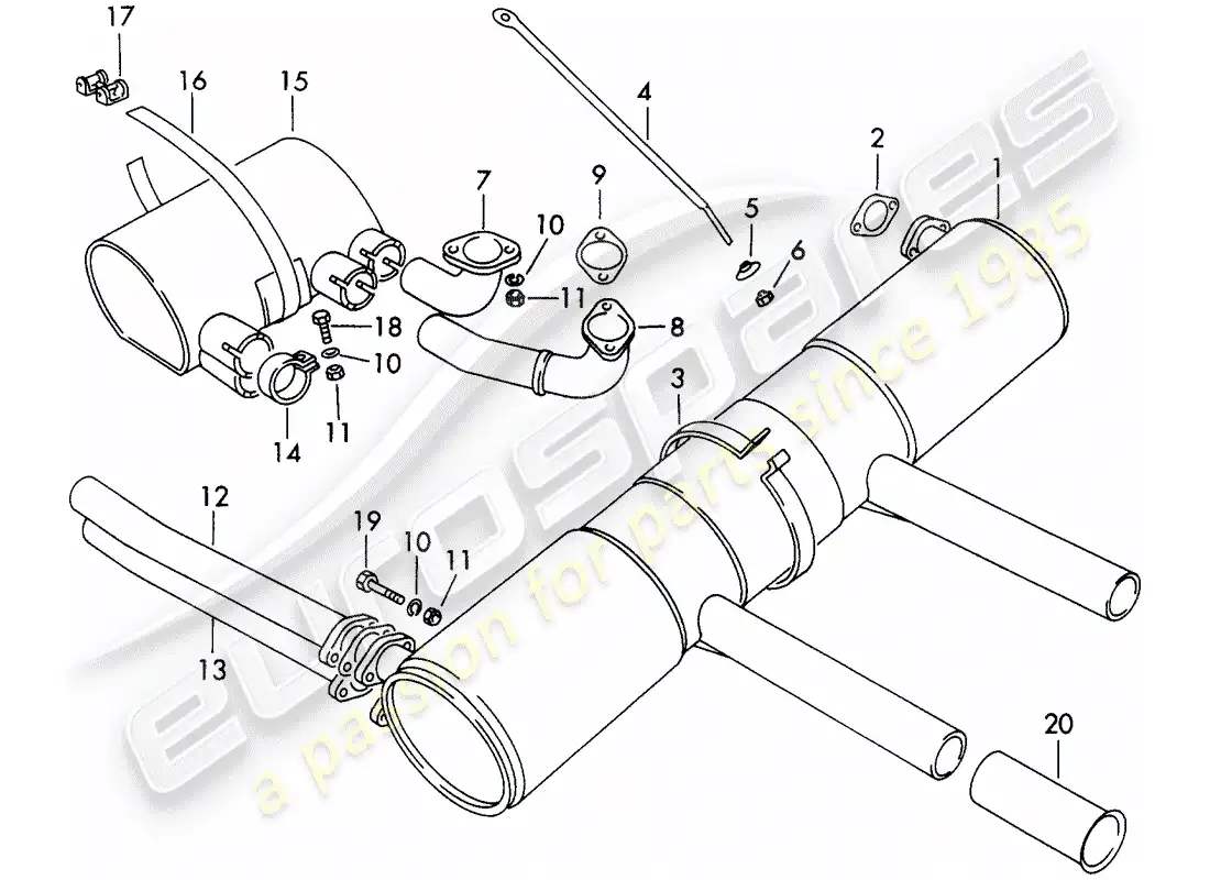 porsche 1963 (356b/356c) exhaust system parts diagram