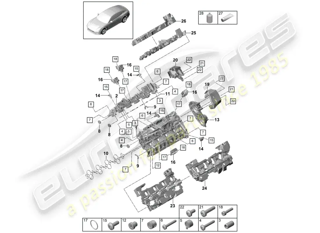 porsche 2020 (panamera 971-1) cylinder head cover parts diagram