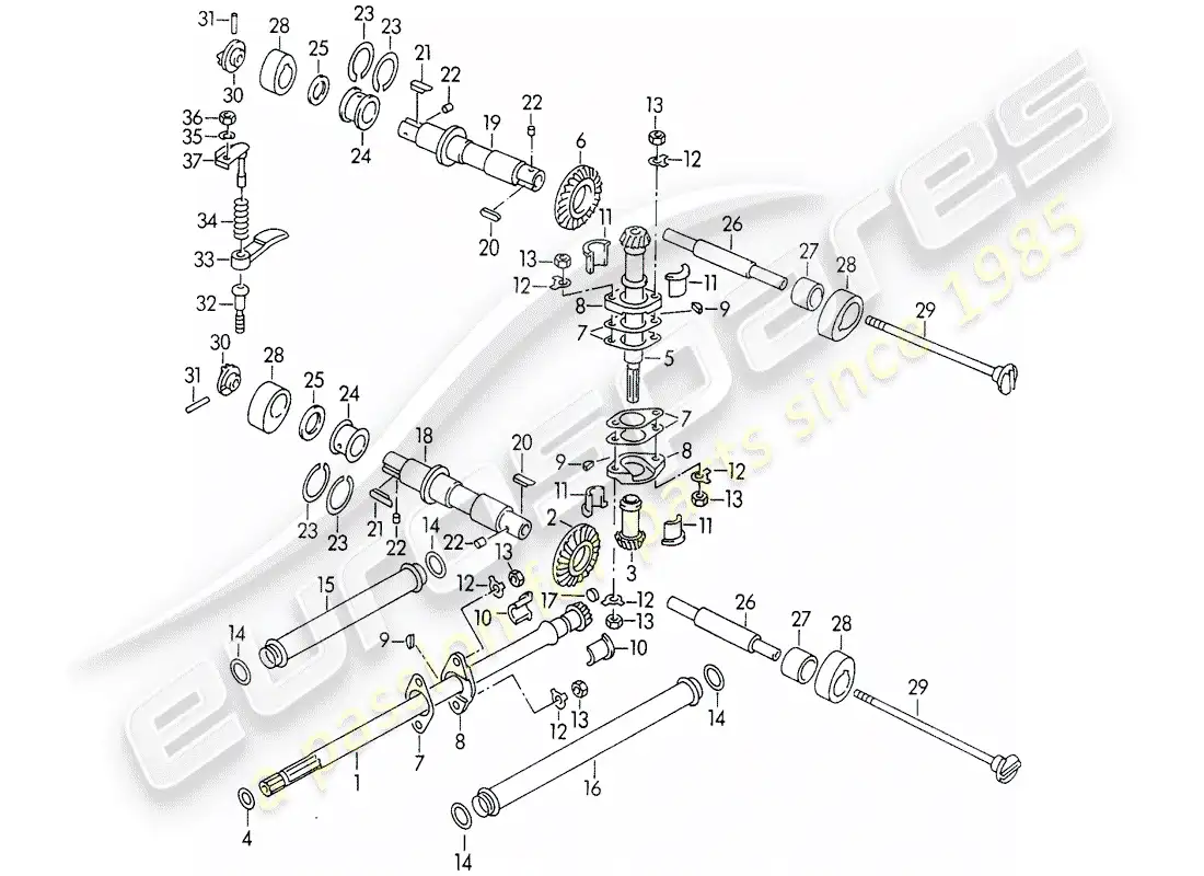 porsche 1961 (356b/356c) valve control parts diagram