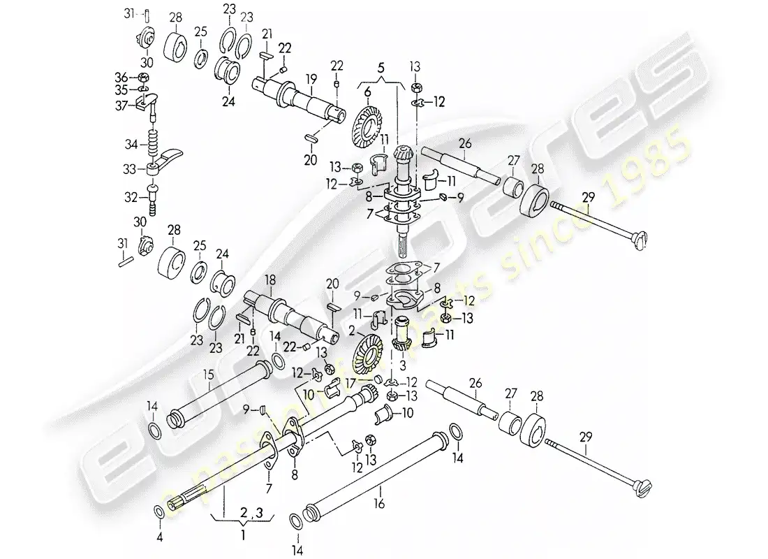 porsche 1952 (356/356a) valve control parts diagram