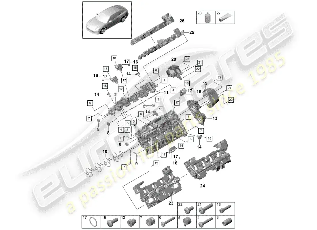 porsche 2019 (panamera 971-1) cylinder head cover parts diagram