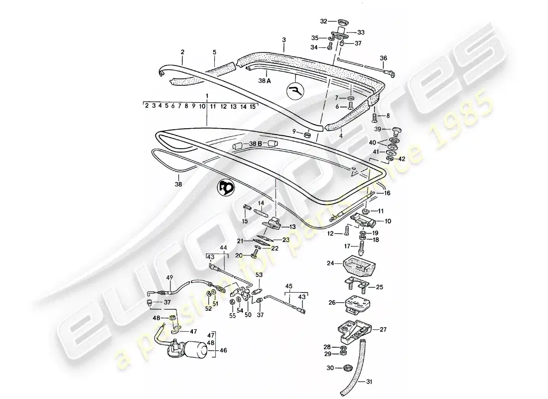 porsche 1981 (924) rear trunk lid - with: - rear spoiler parts diagram