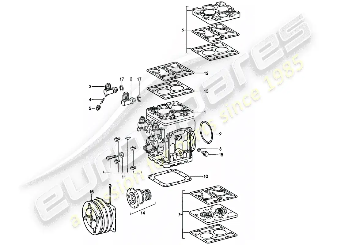 porsche 1981 (911) supplier - york - compressor parts diagram