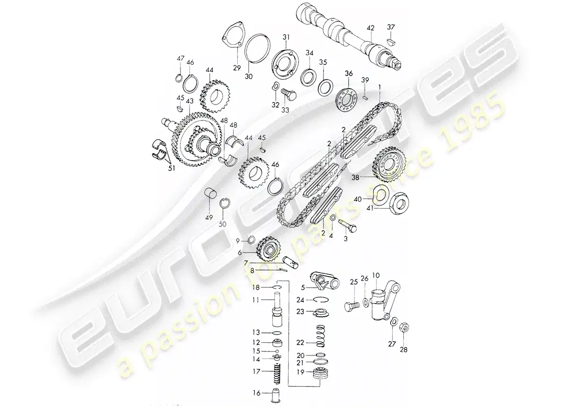 porsche 1973 (911) valve control - repair set for maintenance - tensioner - chain - see illustration: parts diagram