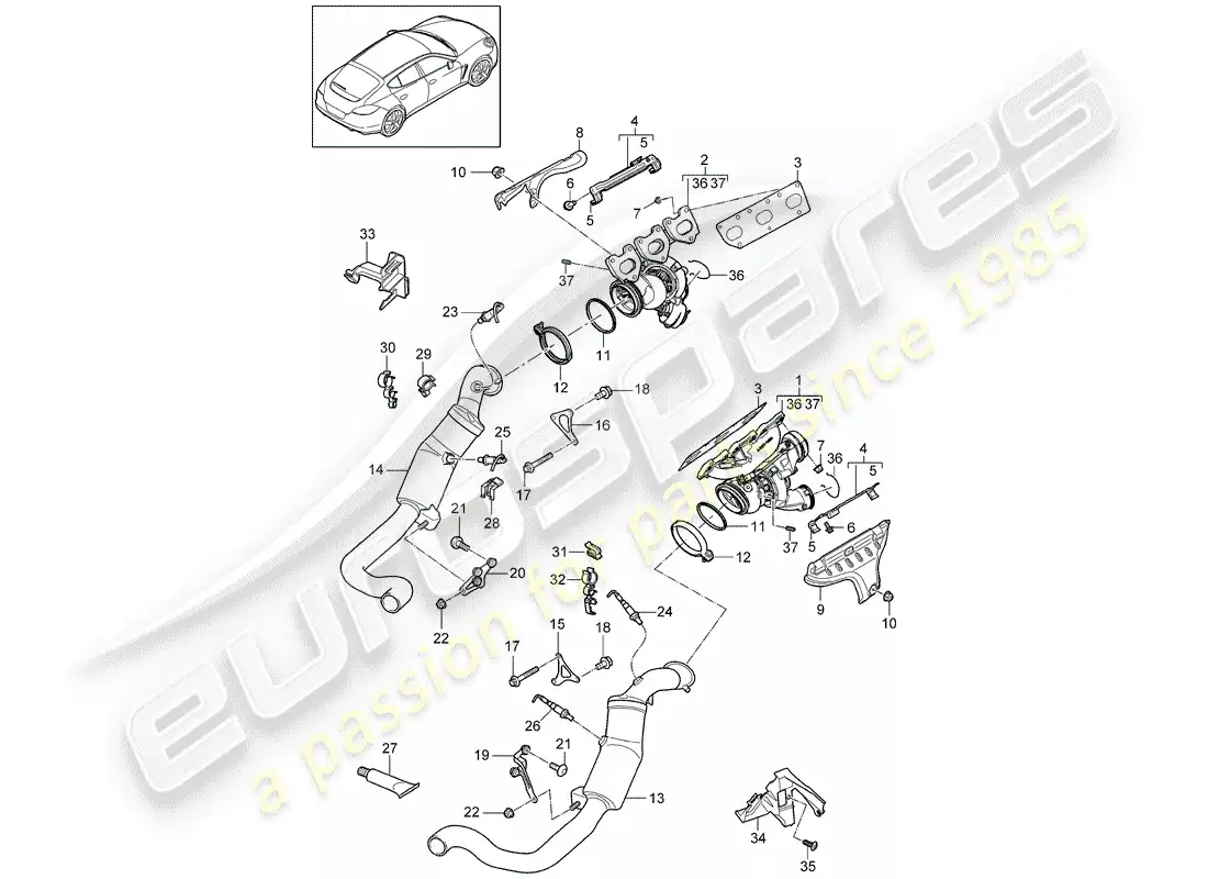porsche 2012 (panamera 970) exhaust system parts diagram