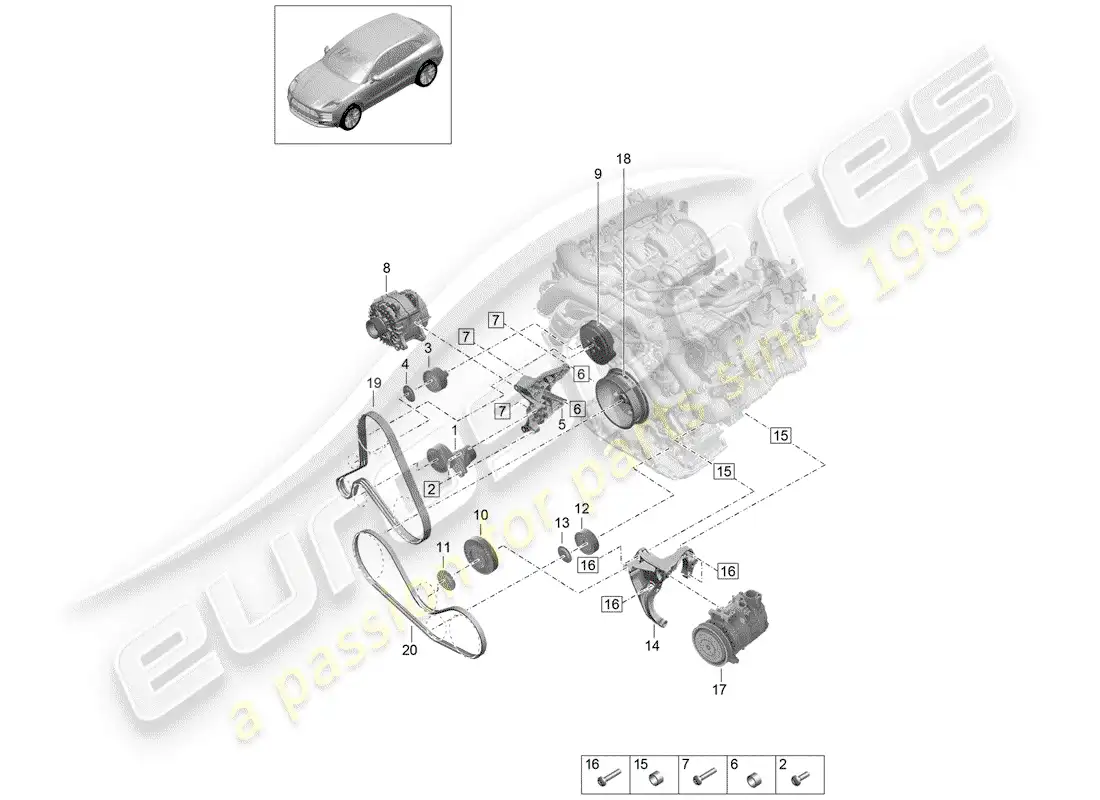 porsche 2019 (macan) v-ribbed belt parts diagram