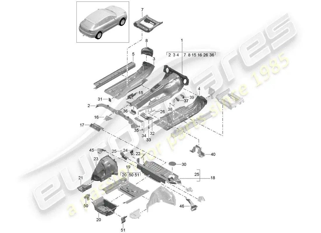 porsche 2014 (macan) floor plates part diagram