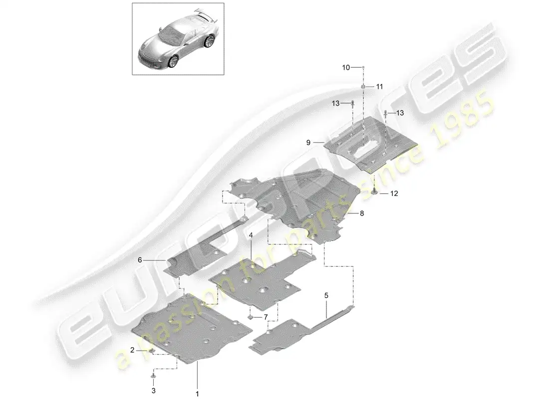 porsche 2015 (991-1 r/gt3/rs) underbody lining parts diagram