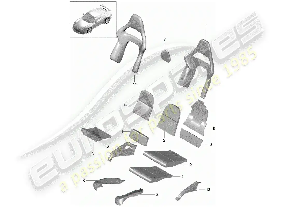 porsche 2015 (991-1 r/gt3/rs) foam part parts diagram