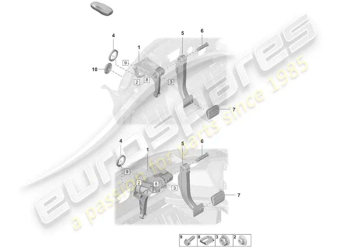 porsche 2019 (992-1) brake and clutch pedals parts diagram