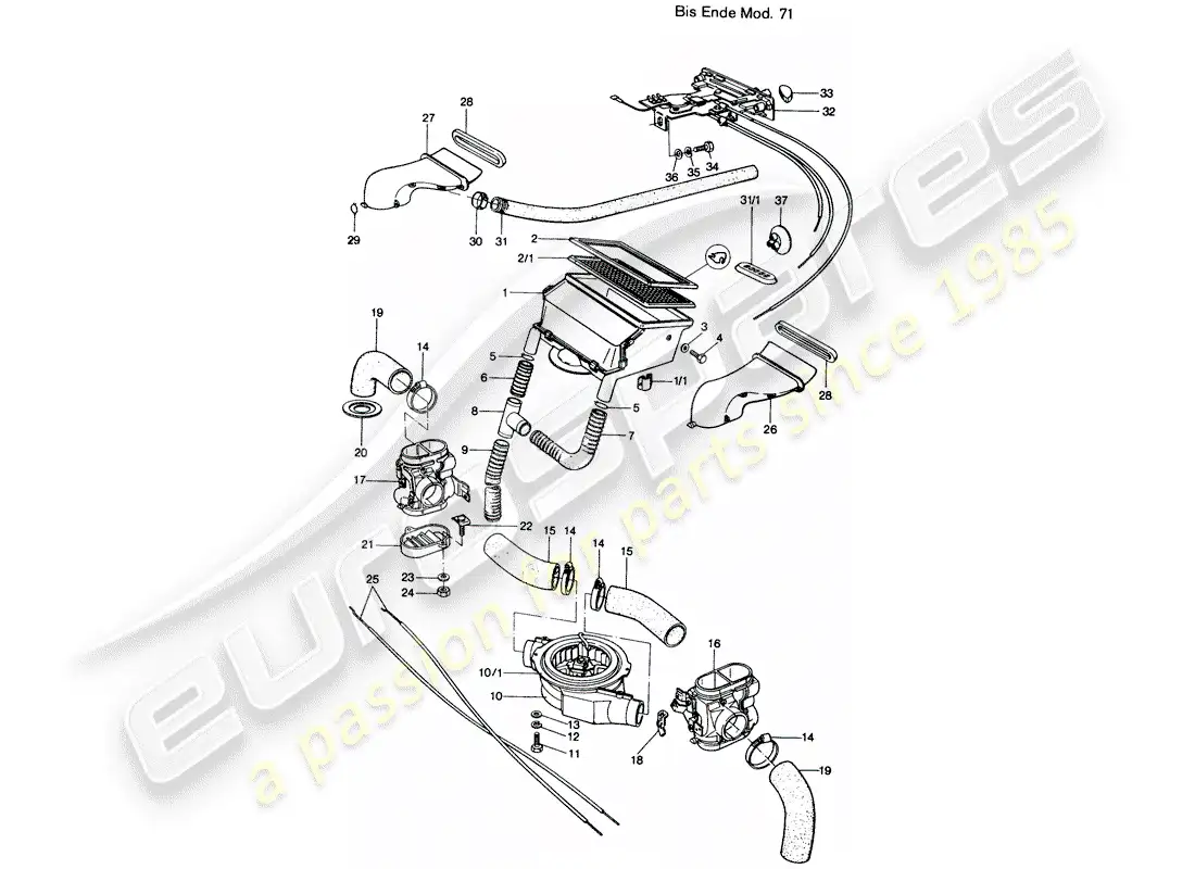 porsche 1972 (914) ventilation - heater parts diagram