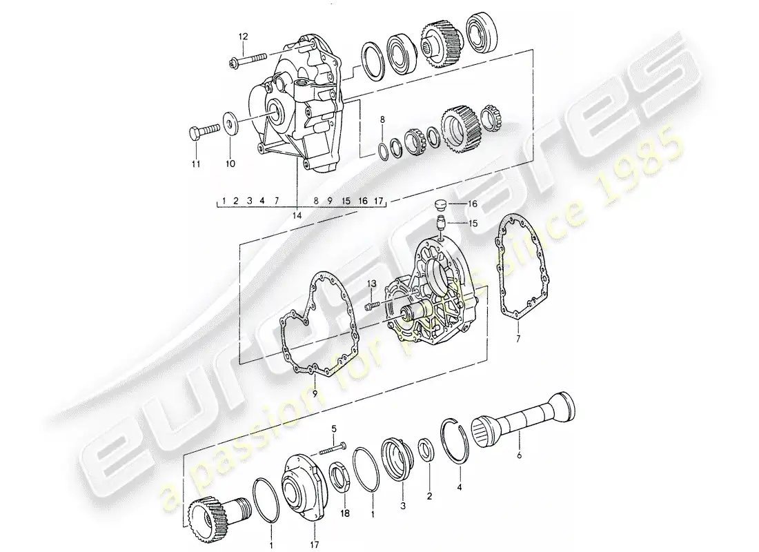 porsche 1996 (993) tiptronic - spur gears - intermediate plate parts diagram