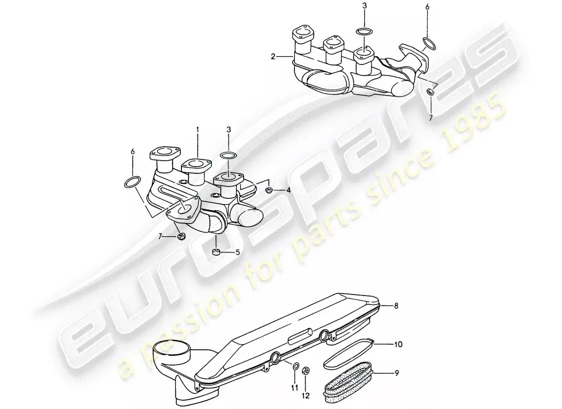 porsche 1997 (993) exhaust system - heater core parts diagram