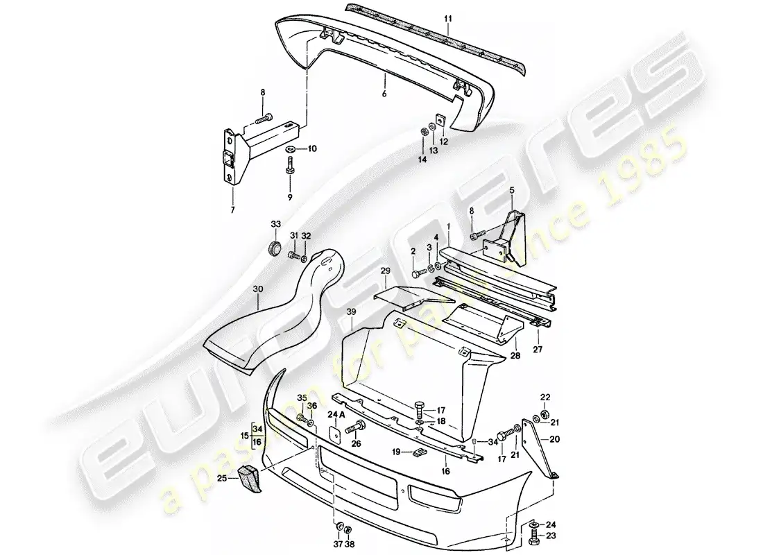 porsche 1981 (924) bumper - spoiler - air duct parts diagram