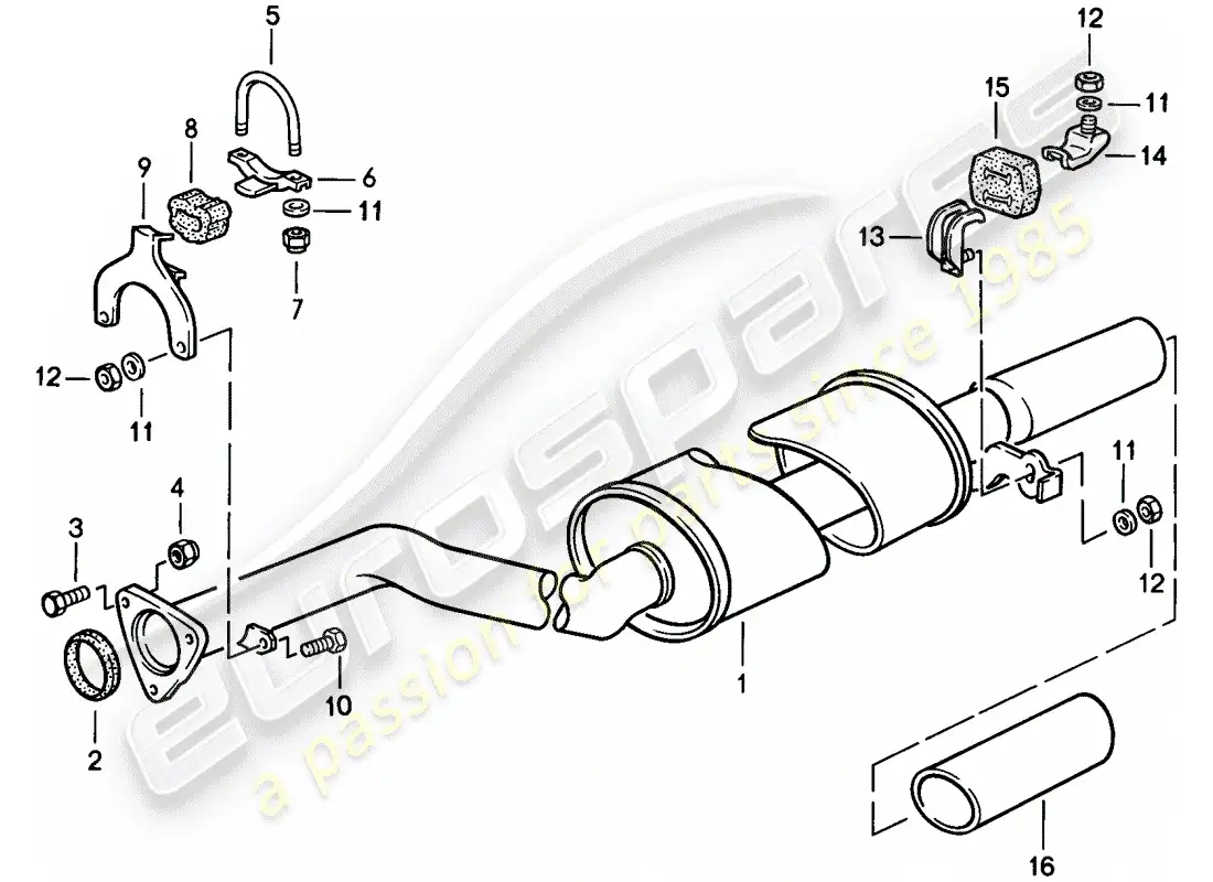 porsche 1987 (924s) exhaust system - exhaust silencer, rear parts diagram