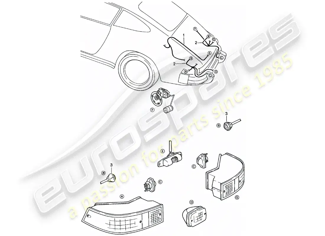 porsche 1980 (911) wiring harnesses - rear end parts diagram