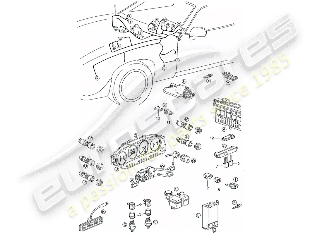 porsche 1990 (928) harness - dashboard parts diagram