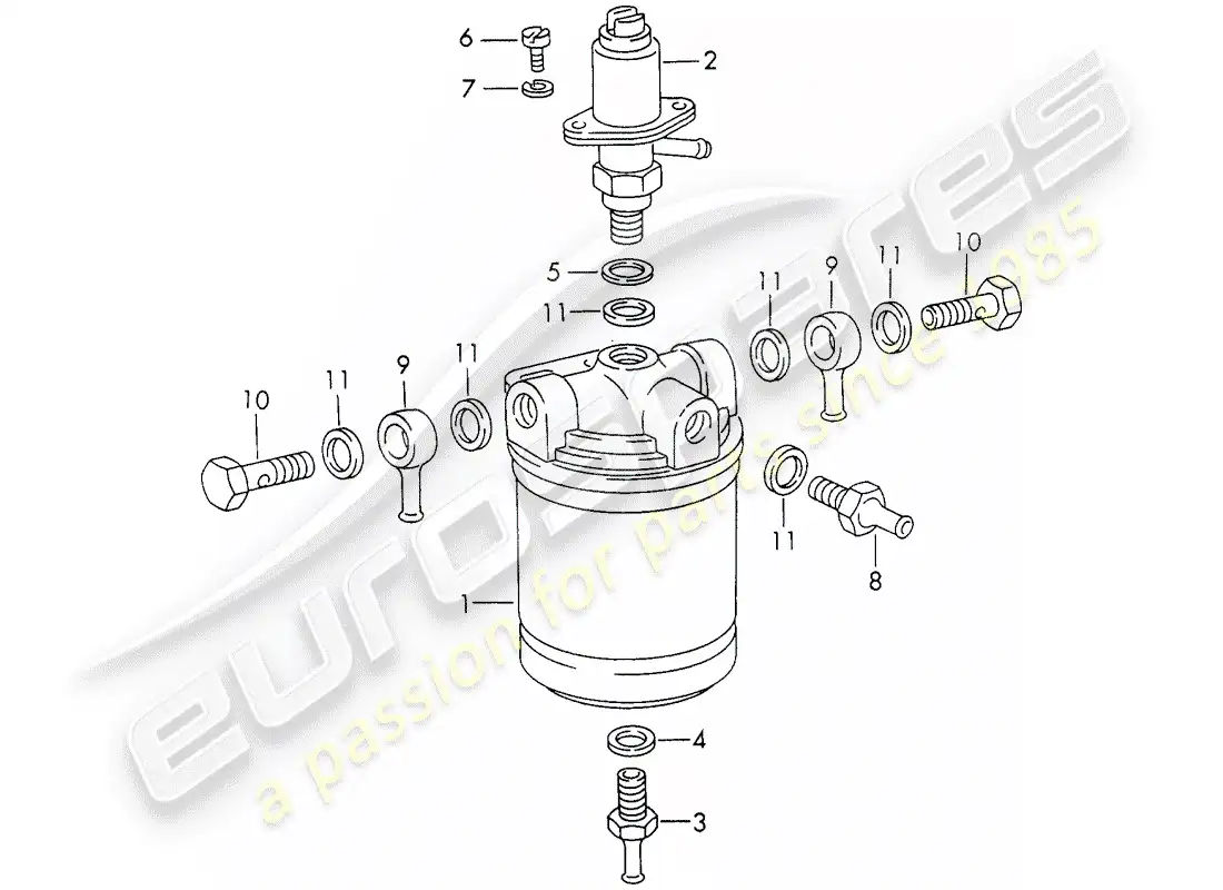 porsche 1973 (911) repair material - for - fuel filter - - bosch - parts diagram