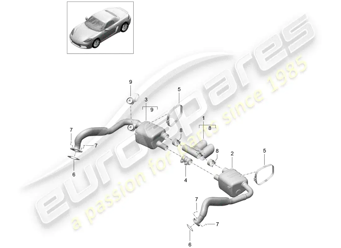 porsche 2018 (718 boxster) exhaust system parts diagram