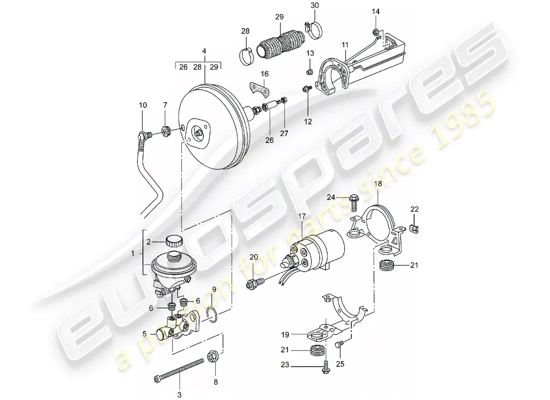 porsche 2005 (996 turbo / gt2) brake master cylinder - brake booster - clutch pump parts diagram