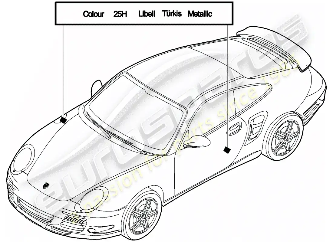porsche 2009 997-2 turbo / gt2 paint touch-up stick parts diagram