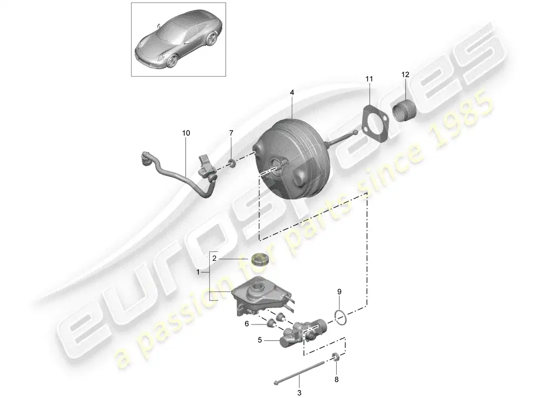 porsche 2012 (991-1) brake master cylinder parts diagram