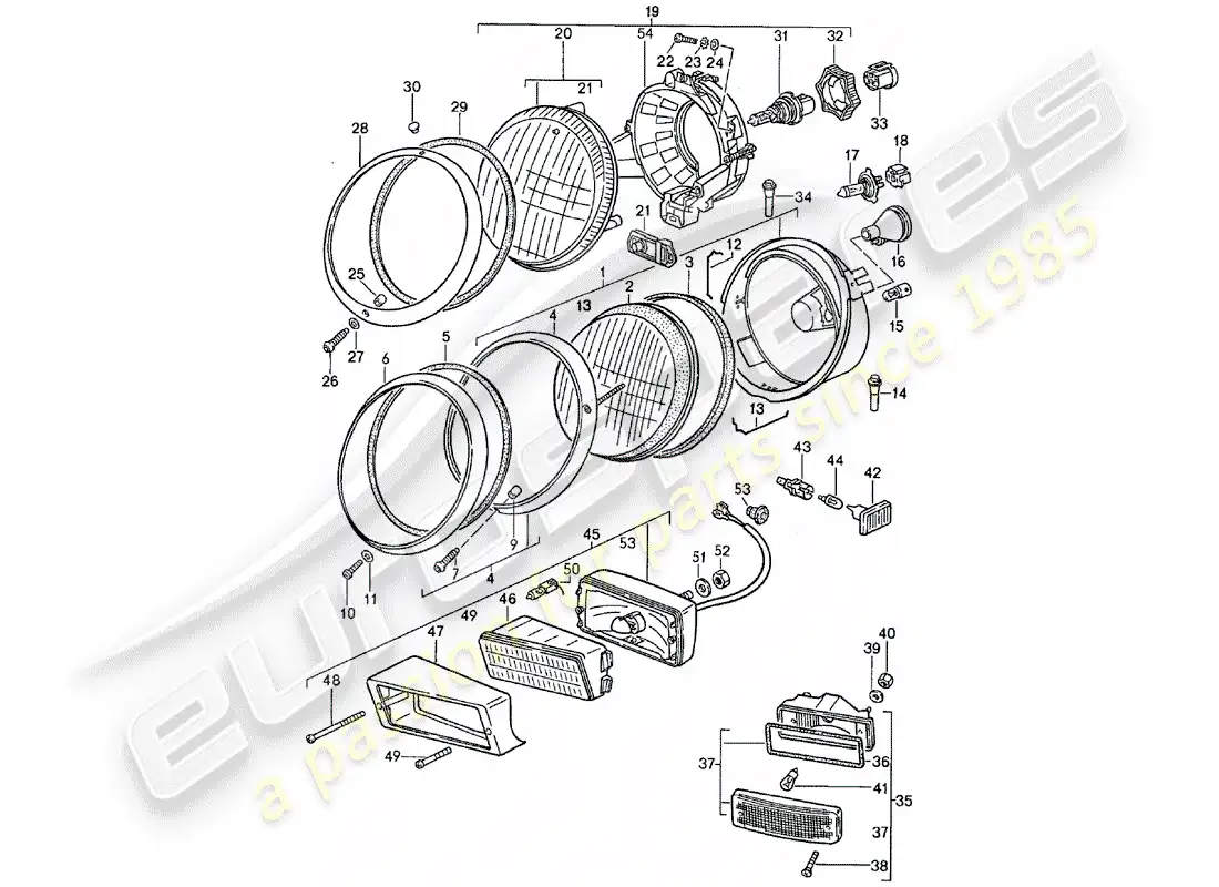 porsche 1987 (911) headlamp parts diagram